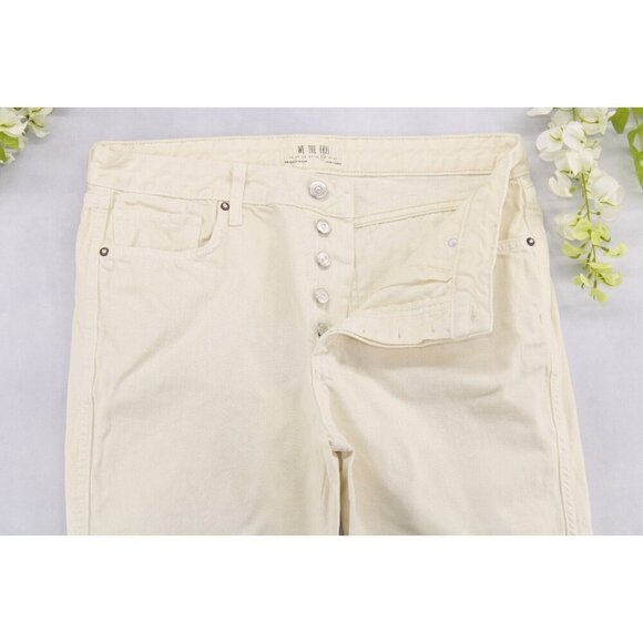 We The Free Woman's Denim Cream Boyfriend Jeans Button Fly Raw Hem Size 29 - Picture 4 of 6
